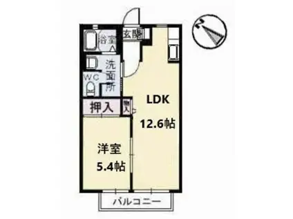 シャンポールA棟(1LDK/2階)の間取り写真