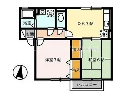 サンハイム撫川A棟(2DK/2階)の間取り写真