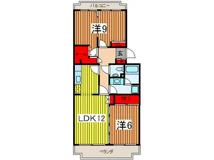 ドルフ・ヤマノウチA棟(2LDK/3階)の間取り写真
