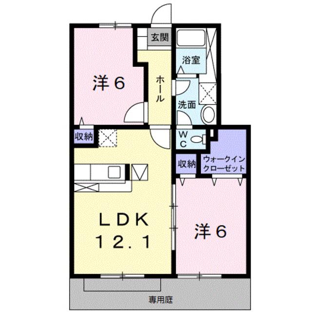 ソレアード・パレII(2LDK/1階)の間取り写真