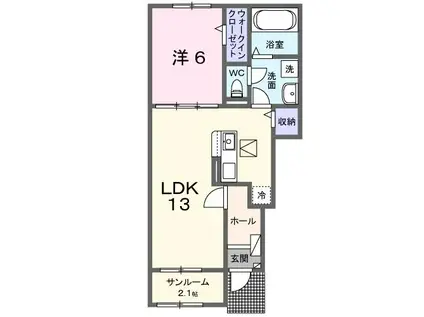 アイヴァーチュー II(1LDK/1階)の間取り写真