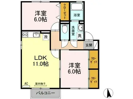 プラザ・ルミエール弐番館 C棟(2LDK/2階)の間取り写真