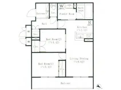 フィカーサ横浜(2LDK/1階)の間取り写真