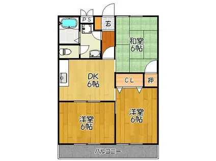 ニューセガシア B棟(3DK/1階)の間取り写真