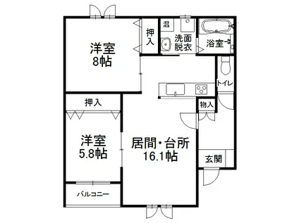 アシュトンII(2LDK/3階)の間取り写真