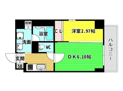 シーズンフラッツ靭本町(1DK/2階)の間取り写真