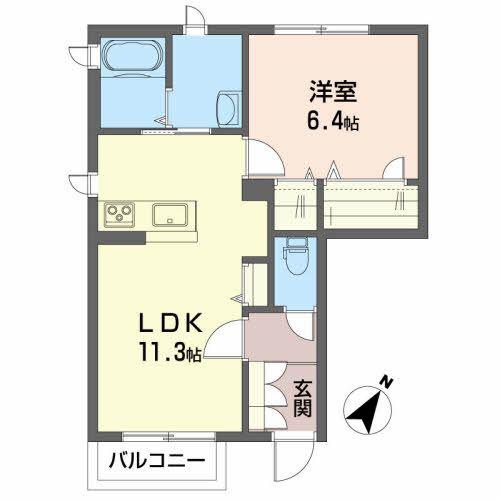 プロヌーブ植田II(1LDK/1階)の間取り写真