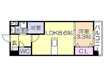 RIZ GRANDE 花畑(1LDK/7階)の間取り写真