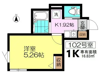 アーバンライフ国立東(1K/1階)の間取り写真