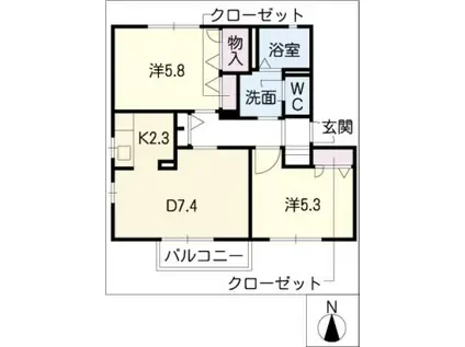 グランコート丸池C棟(2DK/2階)の間取り写真