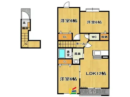 カーサプリートB(3LDK/2階)の間取り写真