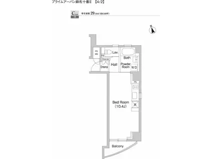 プライムアーバン麻布十番II(ワンルーム/8階)の間取り写真