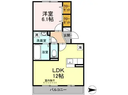 ピソラフィネ(1LDK/2階)の間取り写真