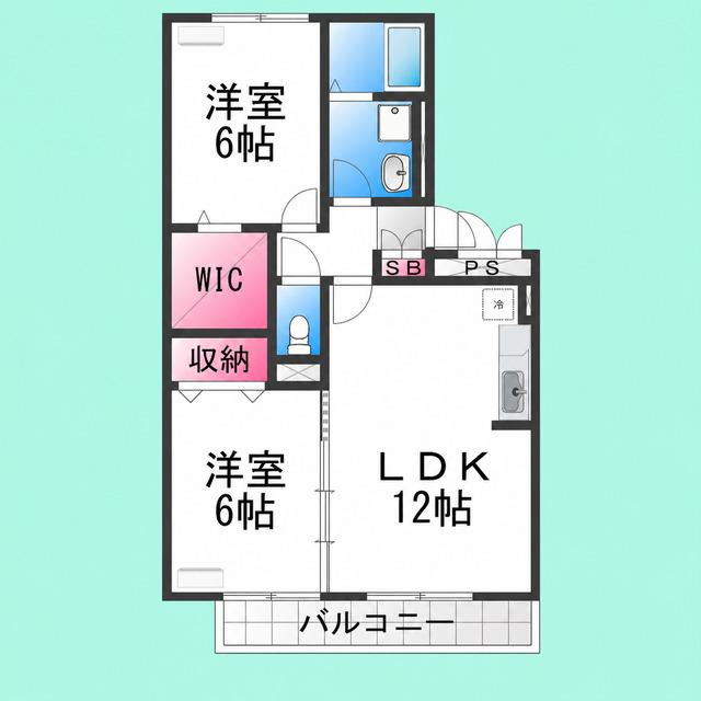 フラワーメゾンB棟(2LDK/2階)の間取り写真