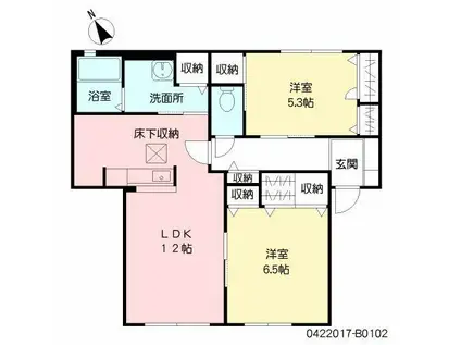 パストラルKURA B棟(2LDK/1階)の間取り写真