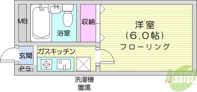 ロフティ銀杏町(1K/2階)の間取り写真
