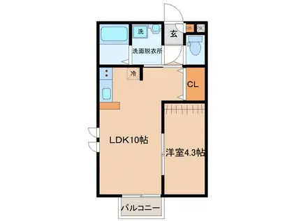 アスコット八木山弥生町(1LDK/2階)の間取り写真