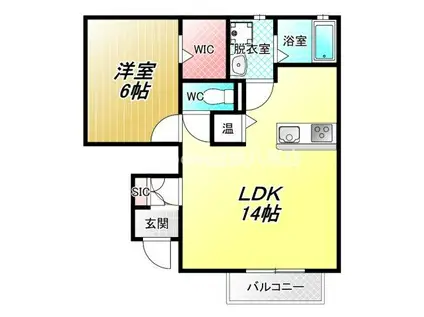 ディアセレナB棟(1LDK/1階)の間取り写真