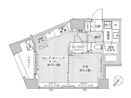 ヘキサート六本木 302(1LDK/3階)の間取り写真