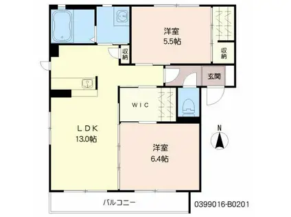 GREEN TERRACE レーブ(2LDK/2階)の間取り写真