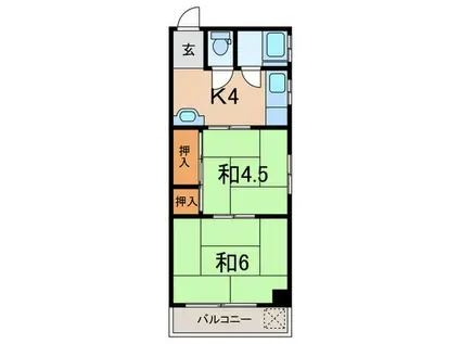 篠原パールハイツ(2K/2階)の間取り写真