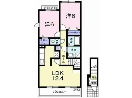 パレ ドゥールC(2LDK/2階)の間取り写真