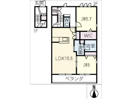 BAMBOO DEUX(2LDK/2階)の間取り写真