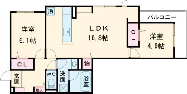 D-RESIDENCE西野A棟(2LDK/1階)の間取り写真