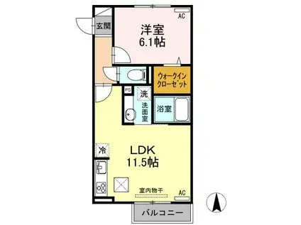 D-ROOM白山(1LDK/1階)の間取り写真