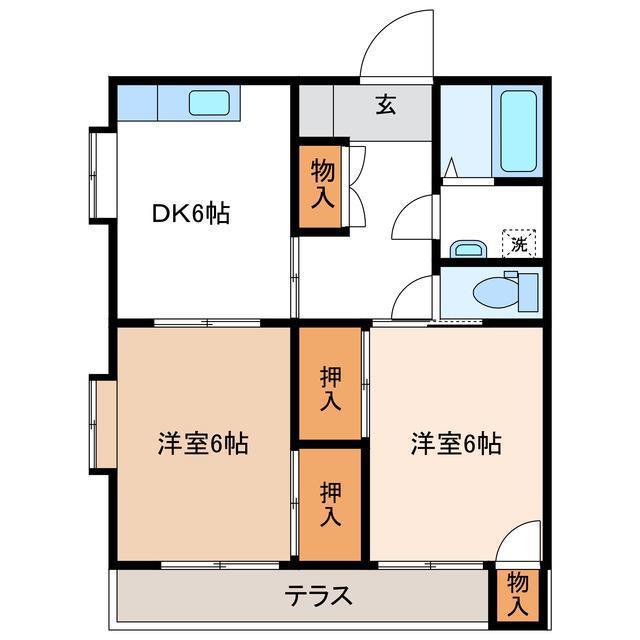 コーポいわき(2DK/1階)の間取り写真