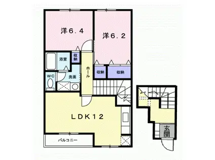 プラゼール・ラゴーアI(2LDK/2階)の間取り写真