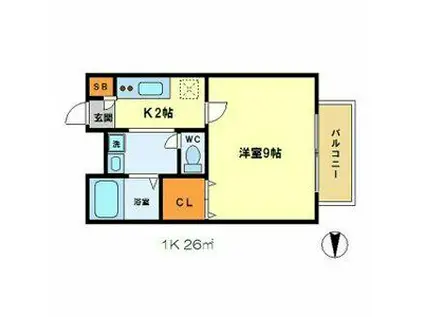 アムール一乗寺(1K/1階)の間取り写真