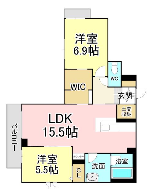 SEAGODDESS 緑ヶ丘(2LDK/2階)の間取り写真