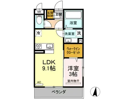 ラビアン ローゼ(1LDK/3階)の間取り写真