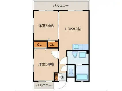 SPRING(2DK/3階)の間取り写真