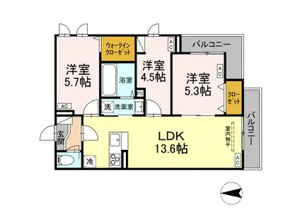 Dスクエア本町(3LDK/2階)の間取り写真