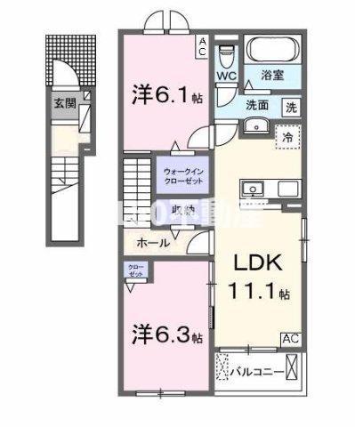 サンデヴォーテII(2LDK/2階)の間取り写真