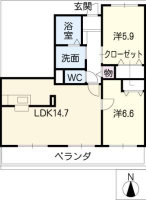 カーサ・タカバII(2LDK/3階)の間取り写真