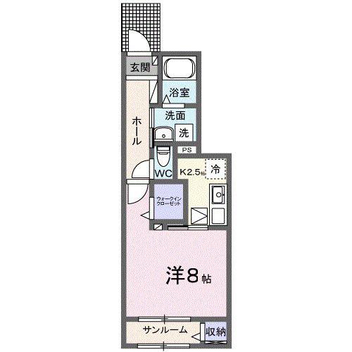 ヒカルサ 津上浜(1K/1階)の間取り写真