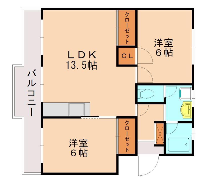 第2パープルハイム(2LDK/1階)の間取り写真