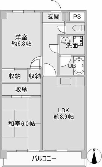 ロイヤルヒルズ山代壱番館(2DK/1階)の間取り写真