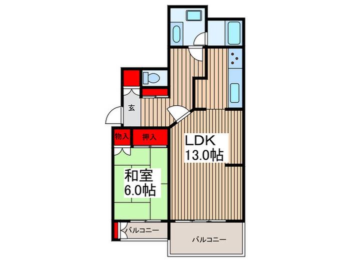 ラルゴ蕨(1LDK/5階)の間取り写真