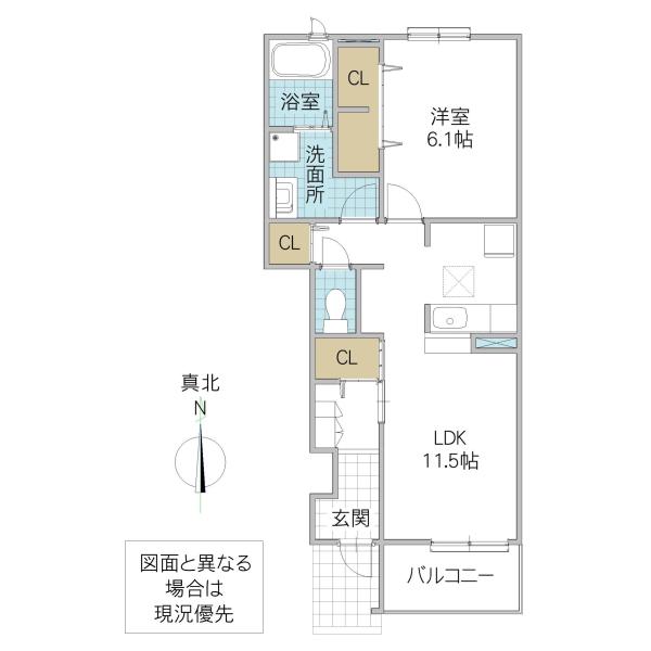 ノ-ヴァトワーレ F(1LDK/1階)の間取り写真