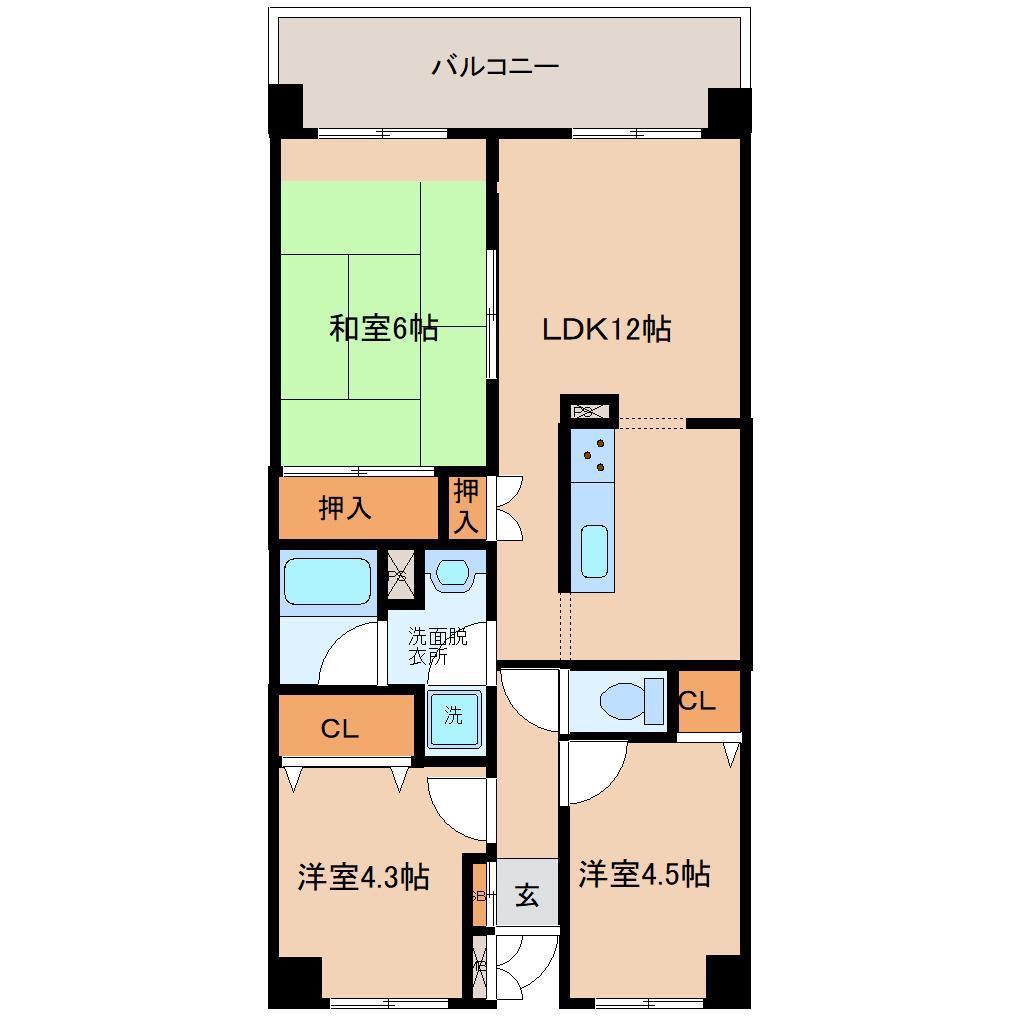 昭和マンション古川南(3LDK/4階)の間取り写真