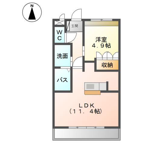 第二かわいちびる(1LDK/1階)の間取り写真