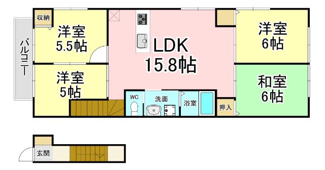 ルネス板櫃A棟(4LDK/2階)の間取り写真