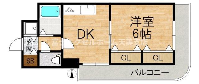 ふぁみーゆ東住吉(1DK/3階)の間取り写真