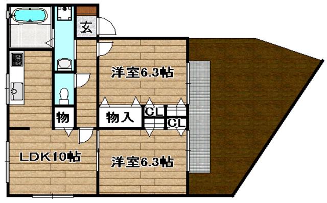 クレベール登(2LDK/1階)の間取り写真