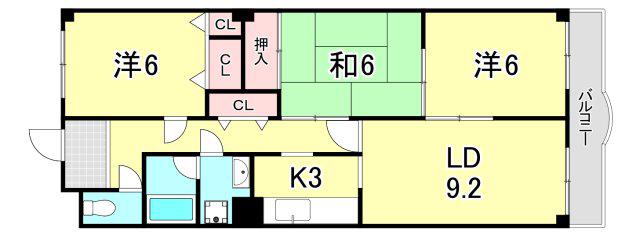 ドムール樋之池(3LDK/2階)の間取り写真