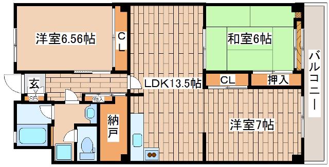 御影アーバンライフ(3LDK/2階)の間取り写真